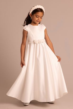 DB Studio Short Sleeve Satin Rosette Flower Girl Dress
